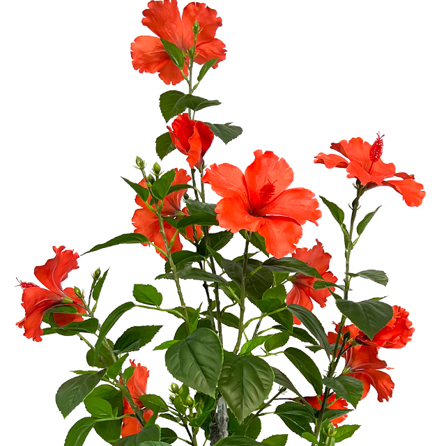 Green Modern Style 47 Inch Artificial Hibiscus Tropical Flower Plant Tall Plastic Branches And Leaves Office Outdoor Home Garden Decoration