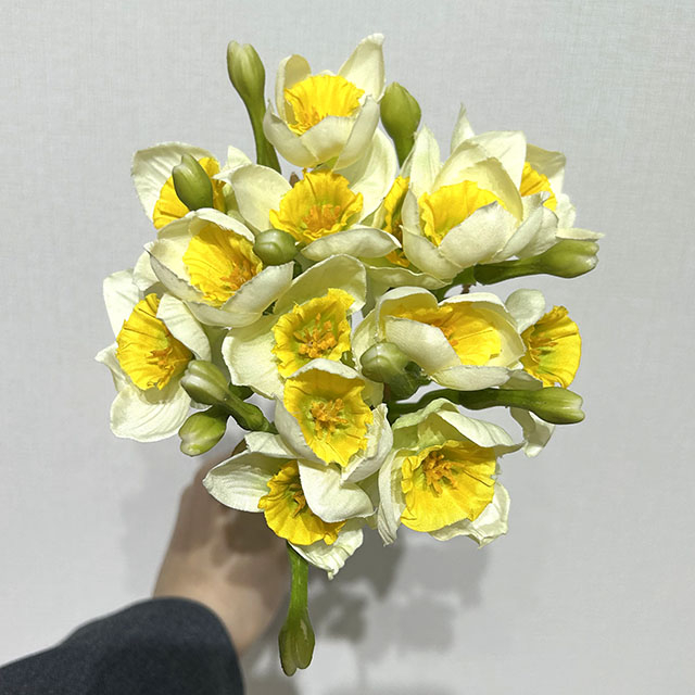 Artificial White Freesia Bouquet, Cream White with Bright Yellow Center
