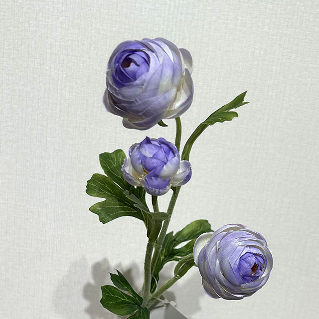3-Head Single Stem Artificial Ranunculus, Lavender Purple Ombré