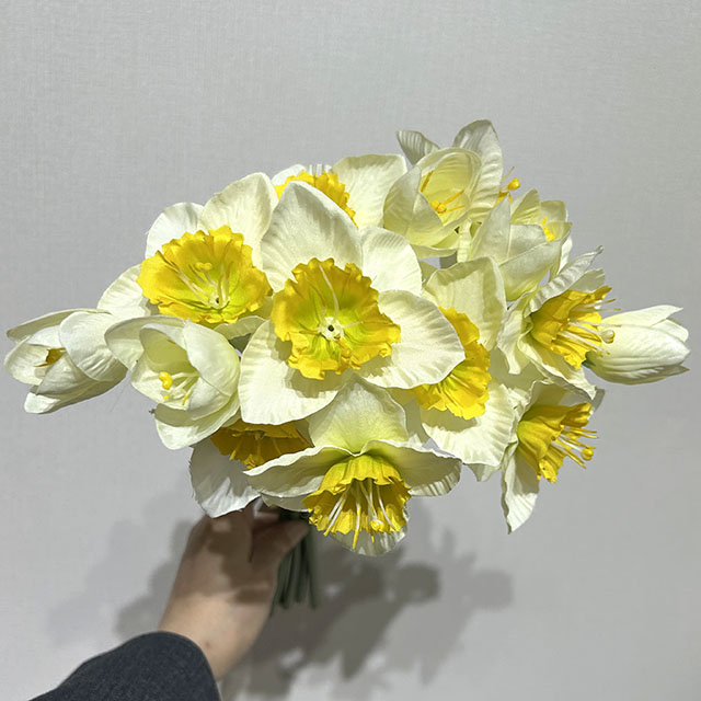 Artificial Narcissus Bouquet, Cream White with Orange-Yellow Ruffled Center