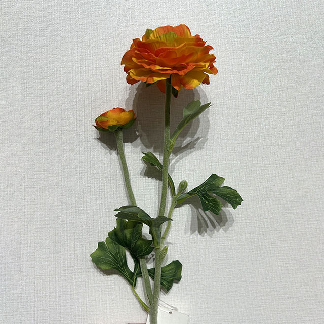 3-Head Single Stem Artificial Ranunculus, Orange-Yellow Bi-Color Ombré