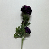 3-Head Single Stem Artificial Ranunculus, Deep Eggplant Purple with Green Center