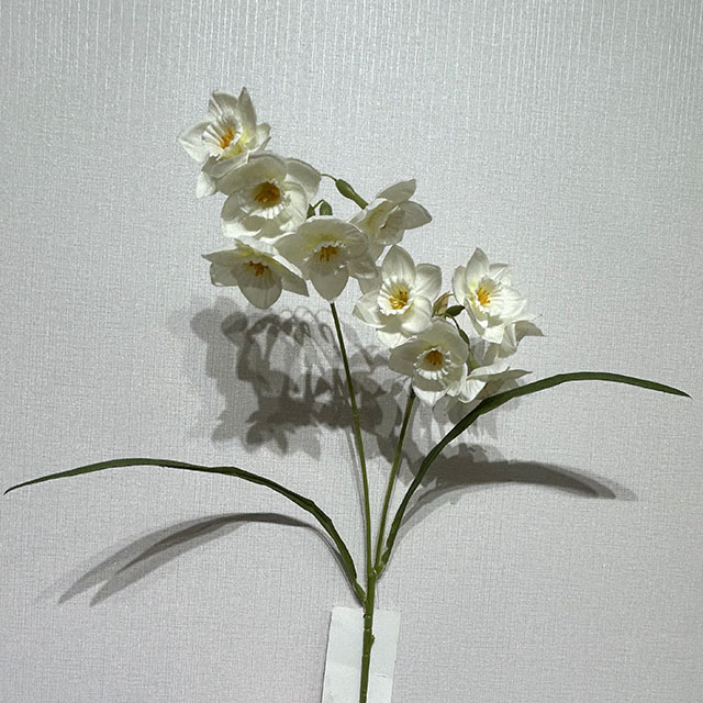Artificial Long Stem Pure White Daffodil, Multi-Bloom with Pale Yellow Ruffled Center