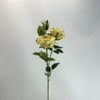 3-Head Single Stem Artificial Garden Rose, Cream Yellow with Blush Pink Edges