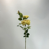 3-Head Single Stem Artificial Garden Rose, Cream Yellow with Pink Edges