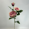 3-Head Single Stem Artificial Garden Rose, Blush Pink with Pale Yellow Edge
