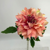Single Head Artificial Dahlia, Peach Blush with Magenta Center