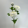 3-Head Single Stem Artificial Ranunculus, Pure White with Cream Center