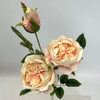 3-Head Single Stem Artificial Garden Rose, Cream Blush with Pale Pink Edge