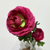 3-Head Single Stem Artificial Ranunculus, Vibrant Magenta Pink with Green Center