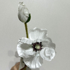 Artificial White Poppy Stem, Double Bloom with Foliage