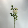 3-Head Single Stem Artificial Garden Rose, Cream White with Blush Pink Edges