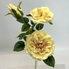 3-Head Single Stem Artificial Garden Rose, Cream Yellow with Pink Edges
