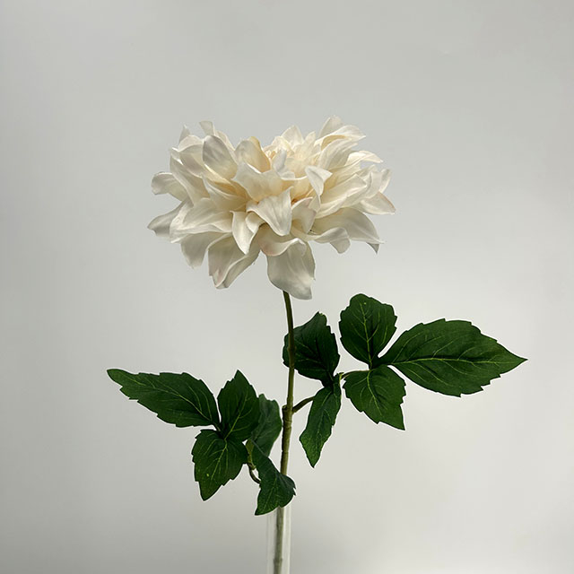 Single Head Artificial Dahlia, Creamy White with Blush Nude Center