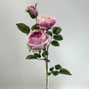 3-Head Single Stem Artificial Garden Rose, Blush Pink with White Edge
