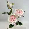 3-Head Single Stem Artificial Garden Rose, Cream White with Blush Pink Center.