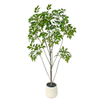 Tree Artificial 47inch Faux Ficus Tree with Realistic Smooth And Shiny Leaves With White Flower Pots Fake Trees Indoor Outdoor