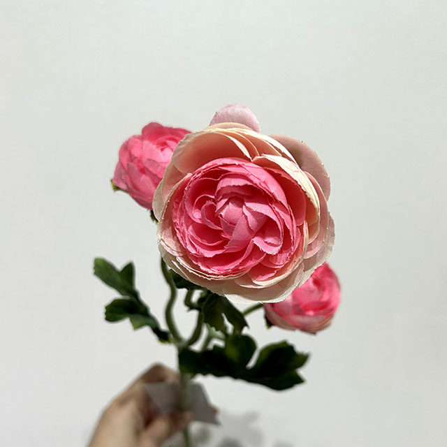 3-Head Single Stem Artificial Ranunculus, Blush Pink Ombré