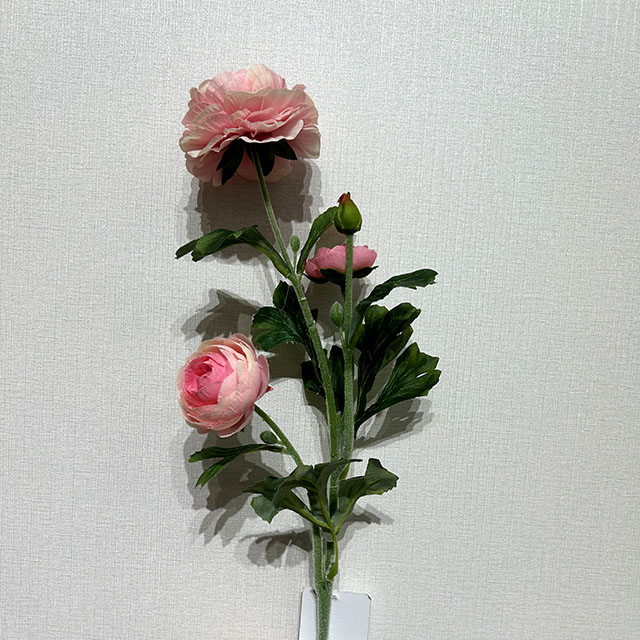 3-Head Single Stem Artificial Ranunculus, Blush Pink Ombré.