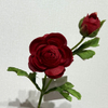 Artificial Deep Red Ranunculus, Single Bloom with Bud & Green Foliage