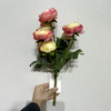 Artificial Two-Tone Pink & Cream Ranunculus, Multi-Bloom Bush with Green Foliage