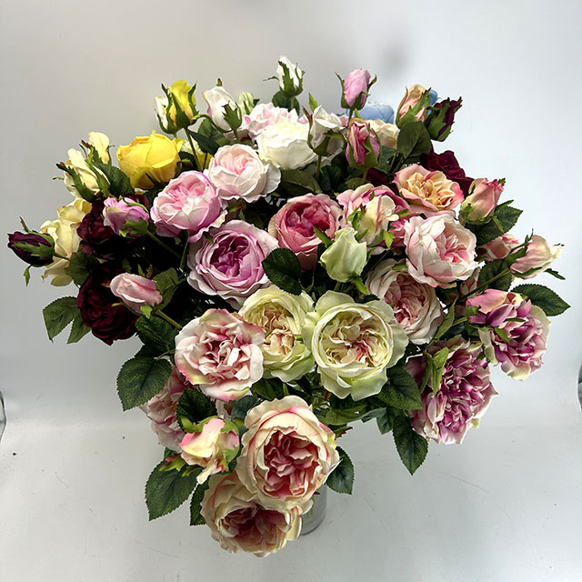 Mixed Artificial Garden Rose Bundle, Assorted Colors with Buds