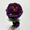 3-Head Single Stem Artificial Ranunculus, Deep Eggplant Purple with Green Center