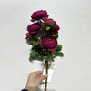 Artificial Two-Tone Deep Purple Ranunculus, Multi-Bloom Bush with Green Foliage