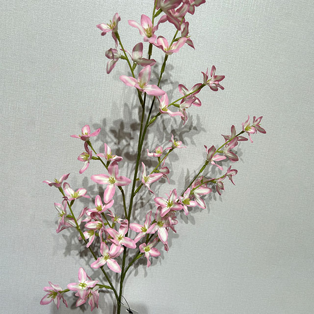 Artificial Two-Tone Pink Star Flower Branch, Long Stem with Green Foliage