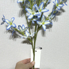 Artificial Two-Tone Blue & White Star Flower Branch, Long Stem with Green Foliage