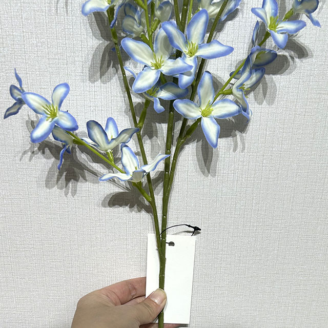 Artificial Two-Tone Blue & White Star Flower Branch, Long Stem with Green Foliage