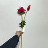 Artificial Fuchsia Pink Poppy Stem, Double Bloom with Foliage
