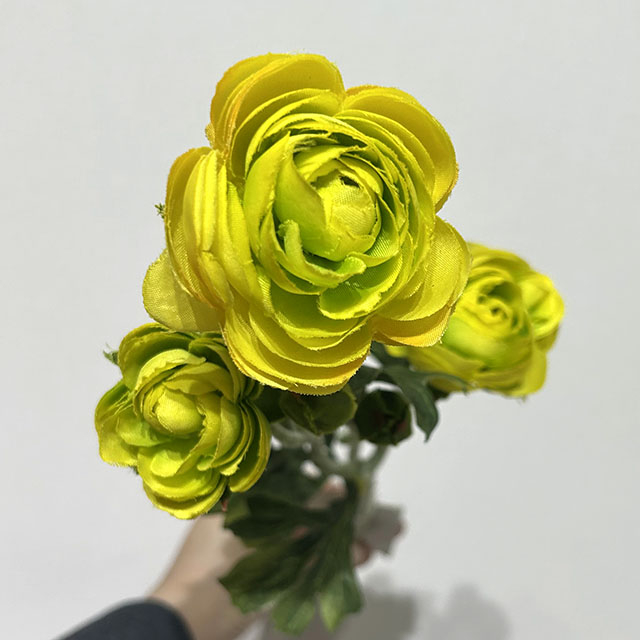 Artificial Bright Green-Yellow Multi-Bloom Ranunculus Stem