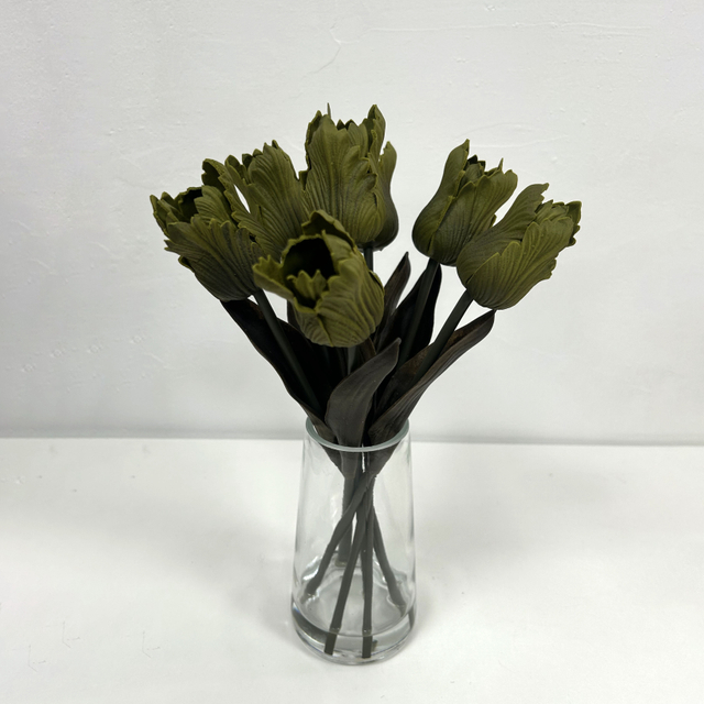 Artificial Olive Green Fringed Tulip Stem Bundle