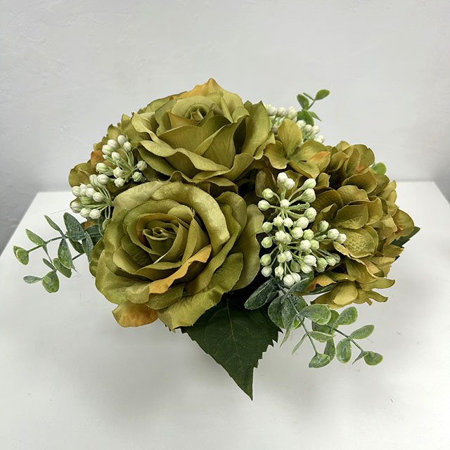 Artificial Vintage Olive Green Rose & Hydrangea Mixed Bouquet