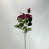 3-Head Single Stem Artificial Garden Rose, Deep Magenta Purple