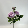 3-Head Single Stem Artificial Garden Rose, Dusty Lavender Purple