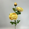 3-Head Single Stem Artificial Ranunculus, Cream Yellow with Peach Gradient