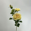 3-Head Single Stem Artificial Garden Rose, Cream Yellow with Pink Edges