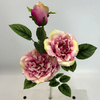 3-Head Single Stem Artificial Garden Rose, Blush Pink with Pale Yellow Edge