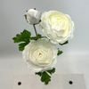 3-Head Single Stem Artificial Ranunculus, Pure White with Cream Center