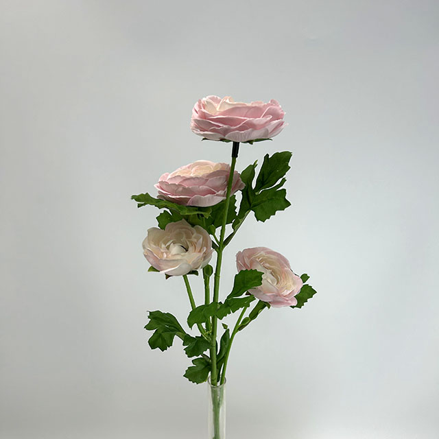 4-Head Single Stem Artificial Ranunculus, Blush Pink Ombré