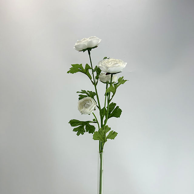 4-Head Single Stem Artificial Ranunculus, Pure Cream White