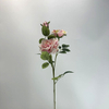 3-Head Single Stem Artificial Garden Rose, Soft Blush Pink with Pale Yellow Base