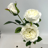 3-Head Single Stem Artificial Garden Rose, Pure Cream White