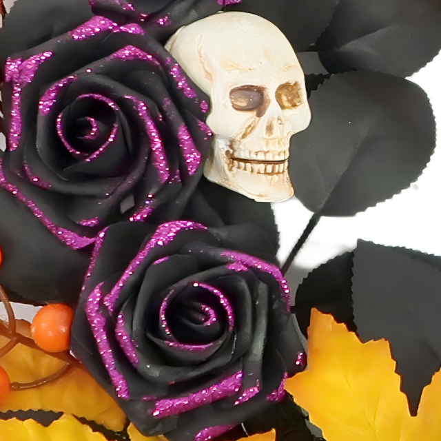 Artificial 28inch Halloween Front Door Wreath with Skull