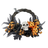 Artificial 20inch Halloween Handmade Black Grapevine Wreath with Pumpkin Rose Ribbon Decoration