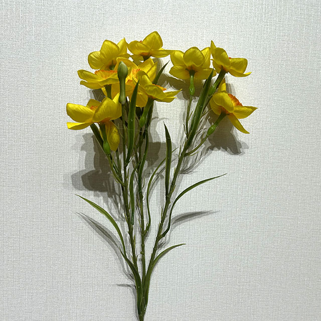 Artificial Long Stem Yellow Daffodil, Multi-Bloom with Orange-Ruffled Center