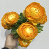 Artificial Two-Tone Orange Ranunculus, Multi-Bloom Bush with Green Foliage
