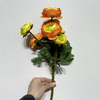 Artificial Two-Tone Orange & Green Ranunculus, Multi-Bloom Bush with Green Foliage